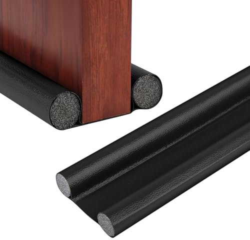Burlete para Puertas, 96cm Tope Aislante para Puerta, Tira de Sellado de Puerta Inferior, Burlete de Puerta Doble Antipolvo, para Prevenir Polvo, Insectos, Viento y Aislamiento Acústico (Negro)