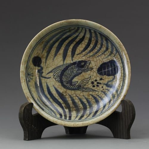 Piatto di pesce in porcellana cinese antica blu e bianca da 17,5 cm