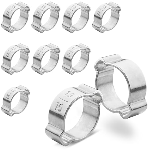 Poppstar 10 Stück 2-Ohr Schlauchschellen, Spannbereich-Ø 13-15mm, 2-Ohr Klemme/Zweiohrschelle aus Edelstahl