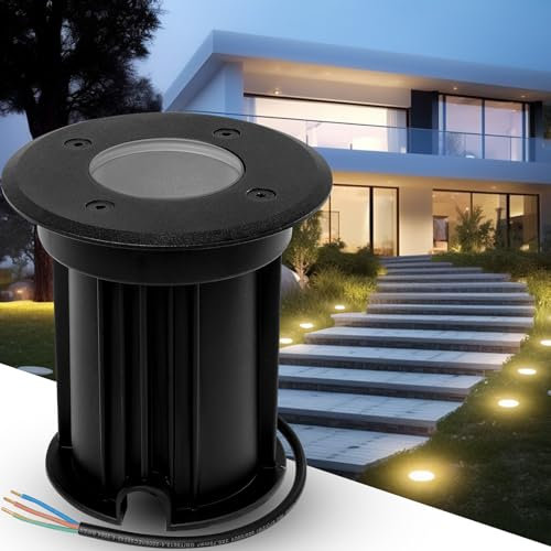 YindaLux Outdoor Recessed Ground Spotlight for GU10, IP67 Waterproof LED Outdoor Patio Spotlight, Round and Practicable Ground Spotlight for Outdoor, 230 V Round Floor Lamp for Lawn, Yard, Black