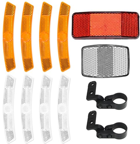 KAHOUI 11 PCS Bike Reflectors, Bicycle Reflector Set with Bicycle Wheel Spoke Reflectors Bracket, Bike Reflectors Front & Back with Connector for Motorcycle Mountain Bike Mtb Bicycle