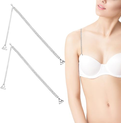 Giantree 1Pair Rhinestone Bra Straps, Bra Chain Bridal Wedding Rhinestone Lingerie Strap, Adjustable Invisible Shoulder Strap for Women Dress Accessories Jewelry Silver (2 Rows of Drill)