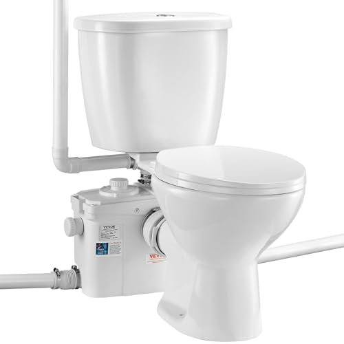 VEVOR WC Broyeur Sanitaire, Pompe de Relevage Puissante de 800 W, Système de Toilette Compact avec Broyeur à Décharge Arrière et à Chasse d'Eau, 4 Entrées, pour Évacuation des Eaux Usées, Sous-sol