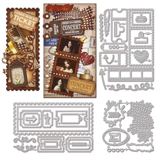 GLOBLELAND Stanzformen Mit Briefmarkenrahmen Für DIY Scrapbooking Metallflecken Graffiti Stanzformen Filmticket Rand Stanzungen Für Die Kartenherstellung Prägung Fotoalbum Basteldekor