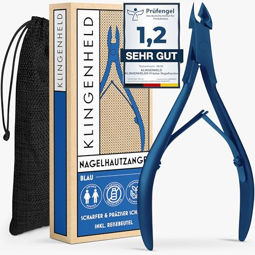 KLINGENHELD® Präzise Nagelhautzange - Sehr leichtgängig & extra scharf - inkl. Reisebeutel aus Baumwolle 100% plastikfrei & nachhaltig - Nagelhautschere, Nagelhautschneider