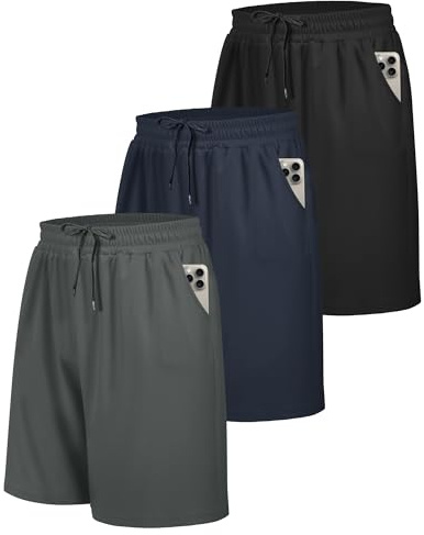 BOOJO 3 Pack Gym Shorts Men for Running with Pockets UK Sports Lightweight | Quick Dry and Breathable Outdoor Workout Training Activewear with Elasticated Waist for Fitness Joggers