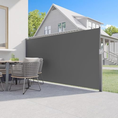UNIONLINE Seitenmarkise 350x160 cm, Ausziehbar Sichtschutz Sonnenschutz Markise, Windschutz, wasserdichter Faltbarer Sichtschutz für Garten Balkon & Terrasse (Dunkelgrau, 3,5×1,6m)