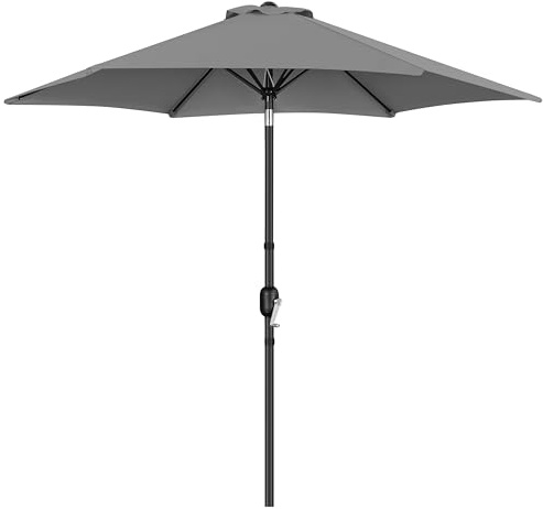 Yaheetech Parasol de Jardin 270 cm, Pliable, avec Toile Inclinable, Protection UV, Manivelle, 6 Baleines, pour Plage Terrasse Patio Piscine Gris
