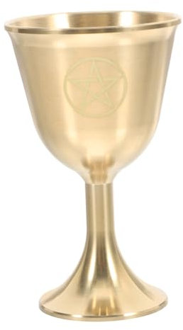 GARVALON Copa De Altar De Latón Pentagrama Goblet Vintage Para Rituales Wiccanos Ceremonias Espirituales y Prácticas De Tarot Vaso De Agua Para Altares y Ofrendas