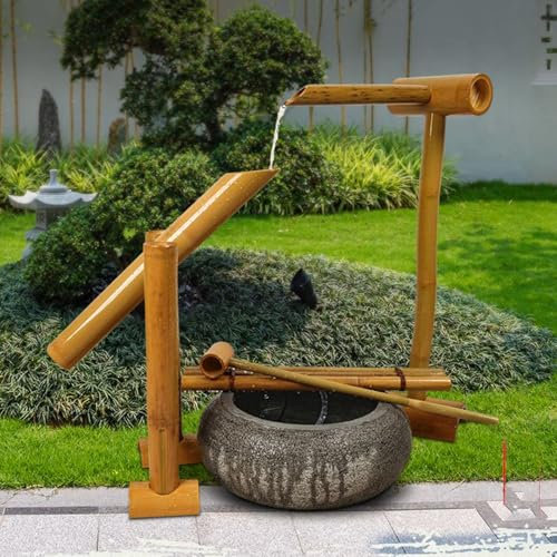 WABMJGW Decorazione per Fontana in bambù Fatta a Mano (Non Include Vasca in Pietra), Fontana da Giardino Zen, Fontana in bambù con Pompa a Dondolo per laghetto da Giardino Giapponese, Cortile,A