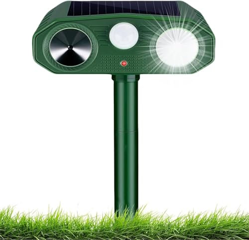 Ultrasonic Cat Repellent, Cat Deterrents Solar & USB Powered Animal Repeller with PIR Motion Sensor & Flashing Light, 3 Modes Waterproof Wild Animal Scarer Repellent for Cats, Dogs, Fox, Bird