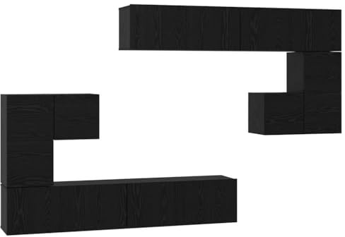 vidaXL TV Cabinet Set Wall-mounted 8 pcs Black oak, Stylish Tv Stand, Modular Shelving, Rectangular Storage Unit, Indoor Organization, Space-Saving Entertainment Center