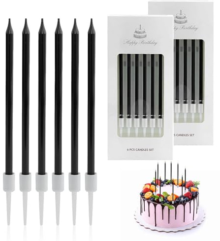 12pcs Candele Di Compleanno,decorazioni Di Torta Nero,candele Di Festa Lunghe Perla Per Ragazze Ragazzi Uomini Donne Festa Di Compleanno,decorazioni Di Anniversario Di Nozze