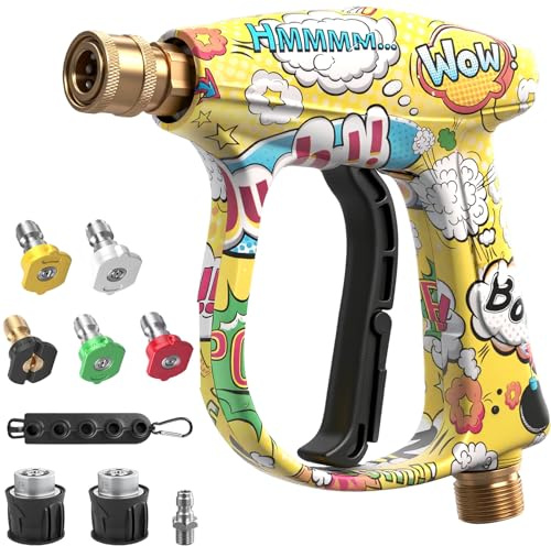 wowspeed High Pressure Washer Gun with 5 Nozzles & 2 Hose Connectors, 4350PSI Colourful Trigger Gun M22-14mm Water Inlet to 1/4 Connect, Quick Connect Outlet Short Car Washer Guns for Karcher K1-K7