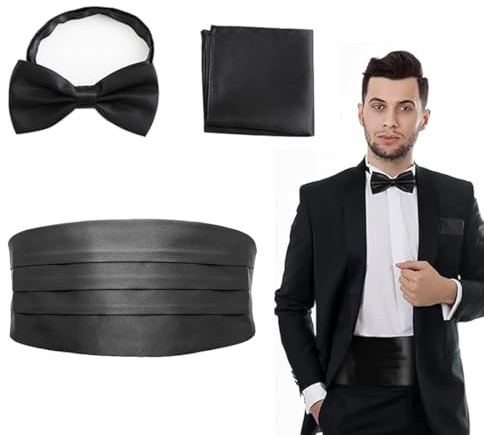 HABNI Kummerbund 3Er Set Herren Satin Schwarz Verstellbar Für Smoking Frack Anzug Hemd, Standardgröße