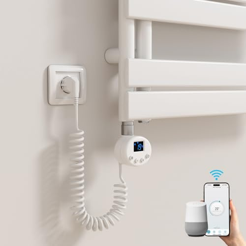 Heilmetz Smart WiFi Heizstab Weiß 900W, Heizpatrone Heizelemente für Heizungen Heizkörper Badheizkörper Handtuchtrockner mit Thermostat elektronischer Temperaturregler Und Timing-Funktion