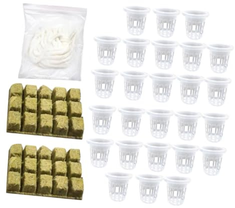 VICASKY Kit Idroponico per Coltura Senza Suolo Candele di Lana e Coppe a Rete, Set da 26 Pezzi per Trapianto di Piantine, per Germinazione in Casa e Coltivazione Indoor