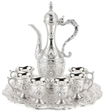 Yosoo Health Gear Ensemble de Verres à Vin en Alliage, Cafetière Décorative Exquise pour Fête à la Maison et Mariage, Carafe Vin en Argent Vintage, Cadeau de Vaisselle de Luxe (argenté)