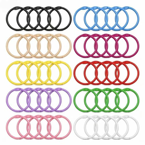 Maslasee Binder Rings, 50Pcs 30mm Metal Keychain Rings, Ring Binders for Flash Cards, Index Cards, Vocabulary Cards, Loose Leaf Paper, Books, Organising Rings for School