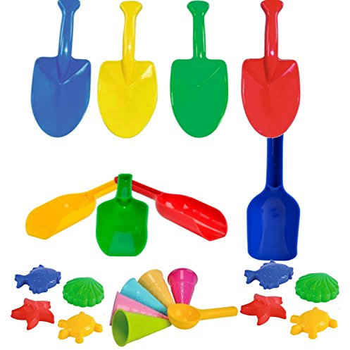Diverse Sandspielzeug Sandschaufeln 12 Mehlschaufeln + 12 Pflanzenstecher + 16 Sandförmchen + 10 Eistüten Kindergarten Krabbelgruppe