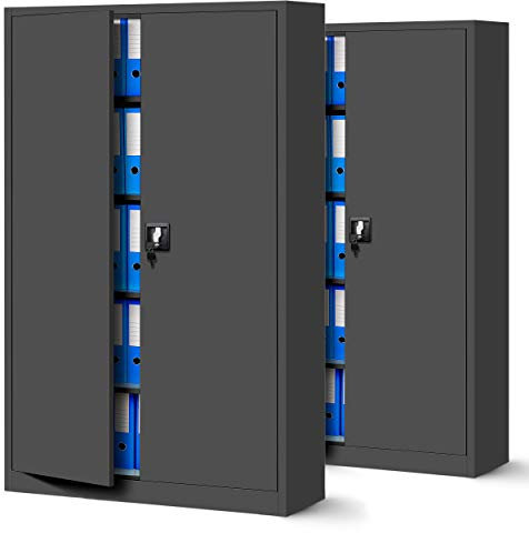 Jan Nowak 2er Set Aktenschrank XXL C001II Büroschrank Metallschrank Flügeltüren Stahlblech Pulverbeschichtung 185 cm x 115 cm x 40 cm (anthrazit/anthrazit)