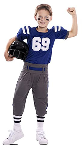 EUROCARNAVALES Costume da giocatore di football blu e grigio per bambino - Multicolore - 7-9 anni (122-138 cm)