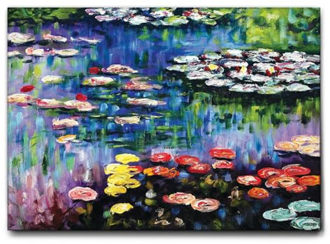 Giallobus - Gemälde - Claude Monet - Seerosen im Teich in Giverny - Leinwand mit Standardrahmen - 140L x 100l cm - Bereit zum Aufhängen - Moderne Gemälde