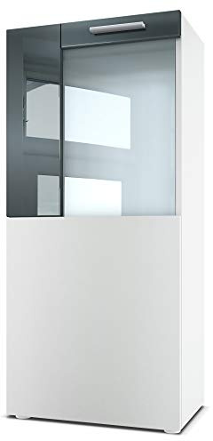 Vladon Stand-/Hänge Vitrine Movie, Weiß matt/Grau Hochglanz - Moderne Glasvitrine - (BxHxT): 50,5 x 111 x 32,5 cm