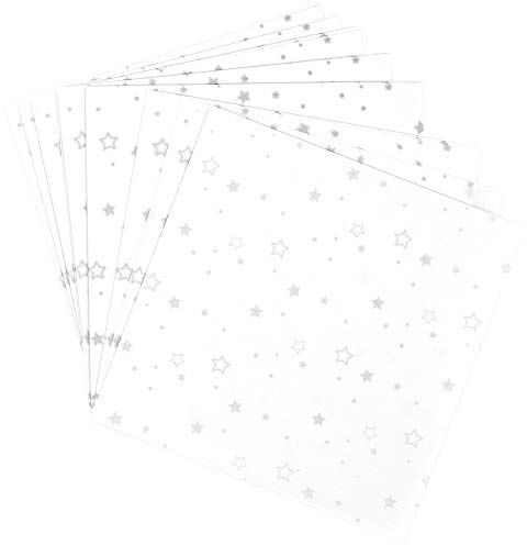 Ideen mit Herz transparent papper | 100 ark | premiumkvalitet | 110 g/kvm | tryckt | perfekt vikpapper för stjärnpyssel | transparent pysselpapper (stjärnor | vitt och silver, 15 x 15 cm)