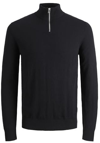 JACK & JONES Jjeemil Knit Half Zip Noos Homme Pull-over, Noir, L