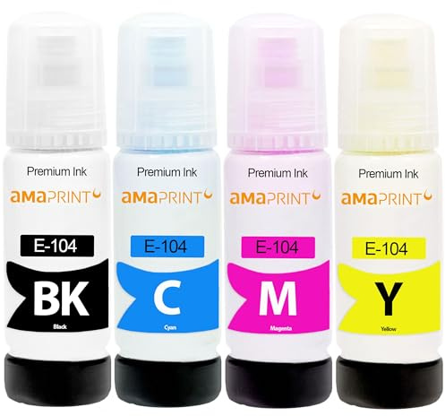 Amaprint Tinte kompatibel mit Epson 104 für EcoTank ET-4800 ET-2871 ET-2870 ET-2862 ET-2861 ET-2811 (4x70ml Tintenflaschen)