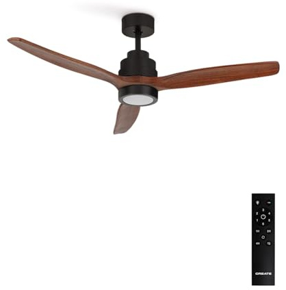CREATE / WINDSTYLANCE/Deckenventilator mit Beleuchtung Schwarz Dunkelholzflügel mit Fernbedienung / 40W, Leise, Ø132 cm, 6 Geschwindigkeiten, Timer, Sommer-Winterbetrieb, doppelte Höhe, DC-Motor