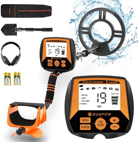 Détecteur de métaux Professionnel SUNPOW pour Adultes, Détecteur de Haute Précision Étanche avec Écran LCD, Pinpoint & Disc & Notch & All Metal 4 Modes, Anti-interférence puissant