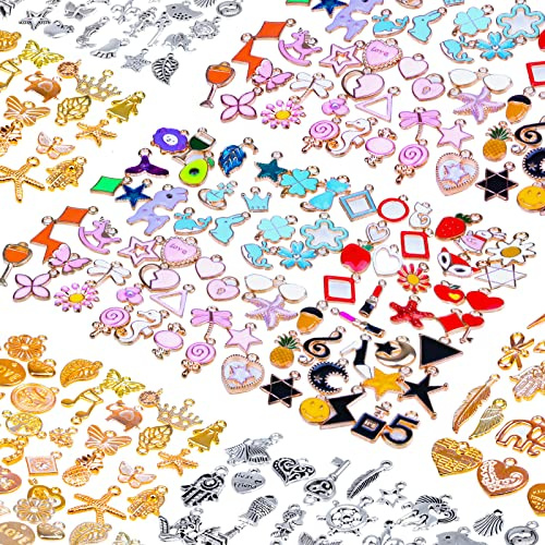 Mckanti 150PCS Bracelet Charms, Silver Bracelet Gold Plated Enamel Charms Pendants for Necklace Bracelet Jewelry Making and Crafting