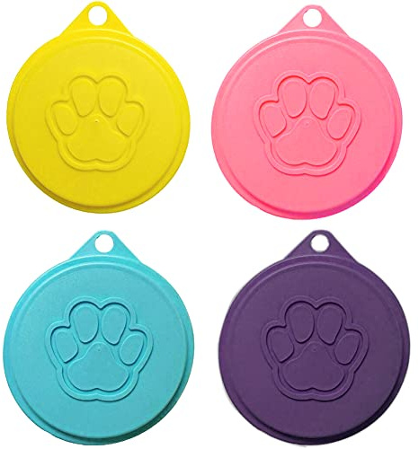Cretty-Meet 4 PCS Cat Food Can Lids, Dog Can Covers, Pet Food Storage | Dog Food Can Lids, Reusable Sealed Tin Covers, Brightly Colored, Yellow, Blue, Purple, Pink