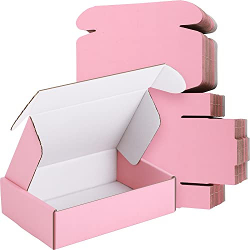50 Stück Rosa Versandkartons Aus Wellpappe 6x4x1.6 Zoll - Verpackungsboxen für Kleines Geschäft - Süße Kartons und Versandtaschen für Produkte
