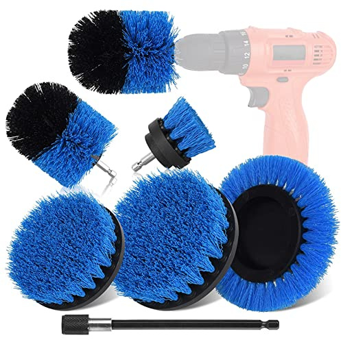 Bürstenaufsatz Bohrmaschine, Reinigungsbürste Kompatibel Akkuschrauber, Spin Scrubber Reinigung Bürste Kit Für Felgen, Badewanne, Fliesen, Küche, Auto, Sofa Ecken & Grill (Blau,6 Pcs)
