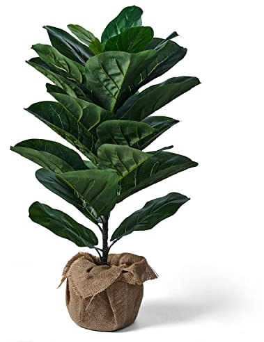 Elements Künstlicher Feigenbaum mit Jute-Überzug, künstlicher Baum, Ficus Lyrata, künstliche Pflanze für den Innen- oder Außenbereich, Schlafzimmer, Wohnzimmer, Büro, Grün, Einweihungsfeier, 76,2 cm