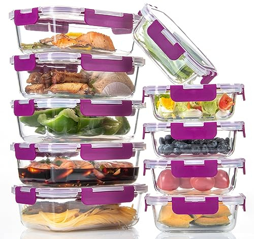 C CREST 10 Pack Meal Prep Glass Containers with Locking Lids - 5x 32oz + 5x 12oz - Ideal for Food Storage | Freezer/Oven/Dishwasher Safe Food Storage Containers for Pantry and Kitchen | Meal Prep Container for Lunch
