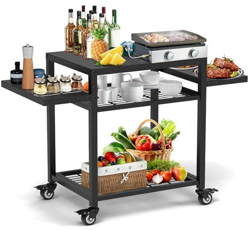 RAXSINYER 106,7 x 50,8 cm tavolo grill a tre ripiani Grill Carrello per barbecue all'aperto e carrello da lavoro Tavolo mobile per pizza Tavolo da forno per pizza Commerciale Multifunzionale Cucina