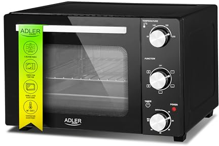 ADLER EUROPE AD 6024 Mini Elektrischer Ofen 22L, Minibackofen mit Umluft, Timer, Ideal für Camping