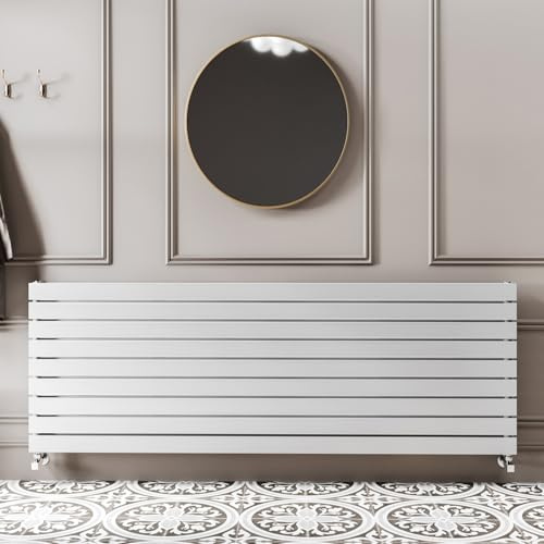 Go Bathrooms Pinta 610 x 1600mm Horizontal Radiator White Flat Panel Single Column Wall Mounted Designer White Radiator Central Heating Includes Brackets