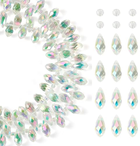 Spritewelry 2 strängar tårdroppe kristall glaspärlor klara fasetterade glas vattendroppe distanspärlor berlocker för armband, halsband, örhängen, smyckestillverkning, 13 x 6 mm