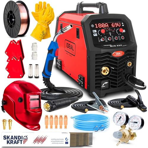 Ideal Tecno MIG 234 PULSE 4x4 - Soldador Inverter Profesional de 200A - Pulso y Doble Pulso - Con 4 Rodillos - MIG/MAG, MMA, TIG, Flux, Soldadura por Puntos - Memoria de Ajustes - Set Premium