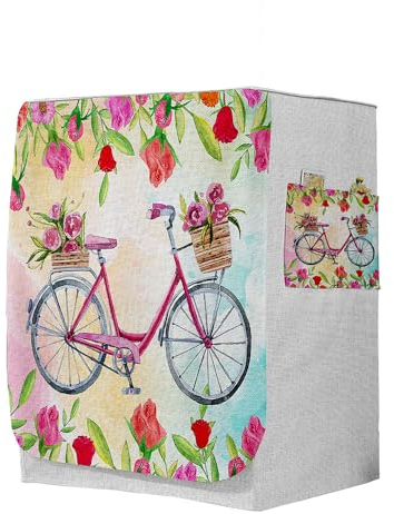 Odot Copri Lavatrice Esterni, Coprilavatrice da Esterno Antipolvere Anti Sunlight, Copertura per Lavatrice e Asciugatrice con Aperture Frontali (Giardino di Rose,M-capacità 8~10 kg)