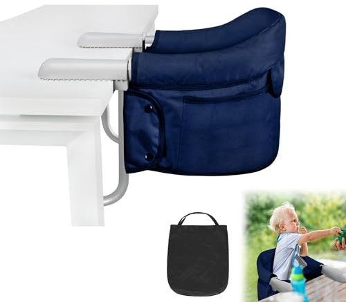 TWOLIIN Tischsitz Babystuhl Sitzerhöhung, Sitzhilfe für Kinder, Tragbarer Hochstuhl Kinder Reisestuhl für zu Hause und Unterwegs, Boostersitz mit Rutschfest Klemmen und Sitztasche, Blau