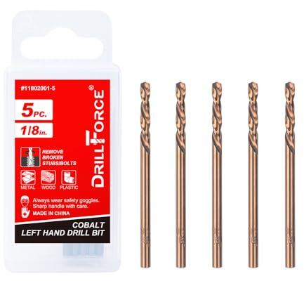VALYRIANTOOL 5PCS 1/8 M35 Cobalt Left Hand Drill Bits Set for Removing Broken Stubs, Bolts and Screws, Reverse Twist Drill Bits