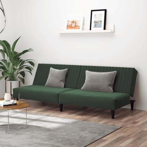 Willood Schlafsofa 2-Sitzer Dunkelgrün Samt Loungesofa Lounge Sitzmöbel Schlafcouch für Wohnzimmer Heimkino Büro, Gästebett mit Holzrahmen, Sofabett Tagesbett Couch Sofa Ohne Armlehnen