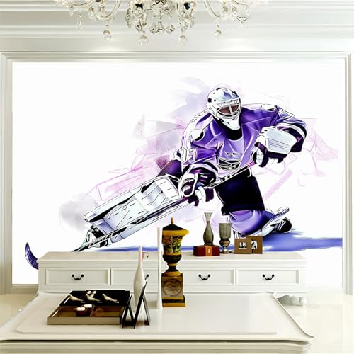 Art Fototapete Eishockey-Torwart in Aktion Vlies Tapeten 300 x 210 cm Wandtapete Wohnzimmer Schlafzimmer Lila Geeignet für Kinderzimmer Schlafzimmer, Concealer TV-Hintergrundwand