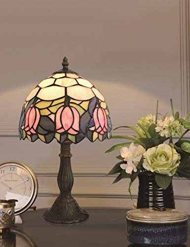Faucet 8 Inch Creative Decorative Stained Glass Pink Tulip Pastoral Retro Antique Table Lamp Bedside Lamp Desk Lamp water-tap